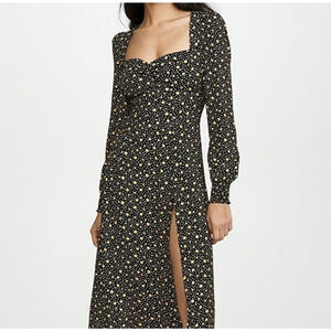 Reformation Hunt Midi Dress Size 10 Black Yellow Carolina Floral Print Slit